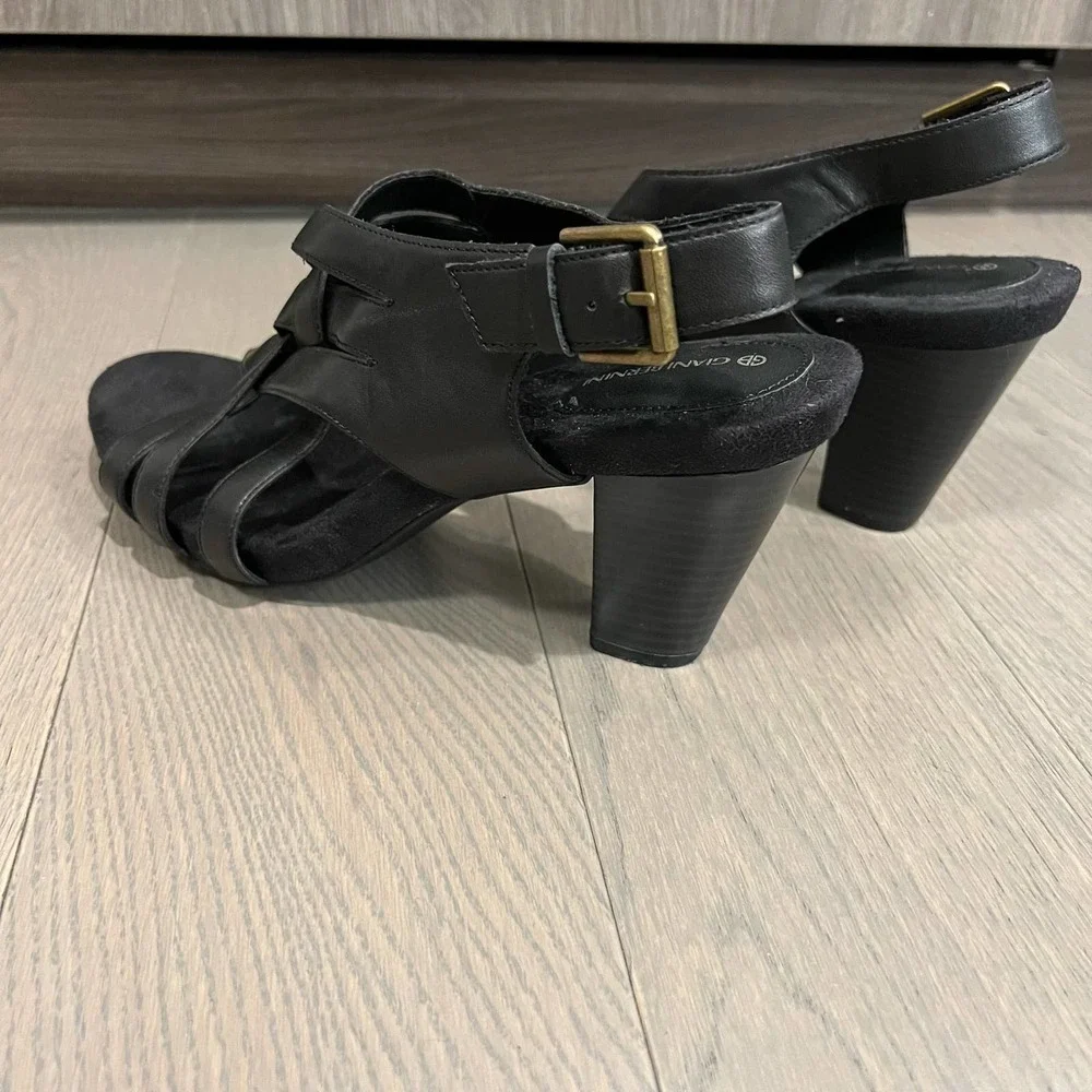 GIANI Bernini Black Justyne Strappy Sandal Leather Heels Size 8.5